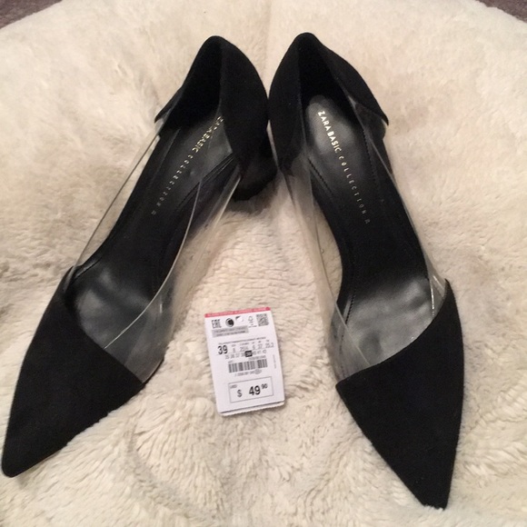 zara clear block heels